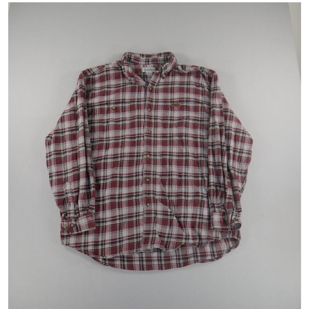 Carhartt Hubbard Plaid Flannel Long Sleeve Button‎ Shirt Mens Size XL Red/Brown